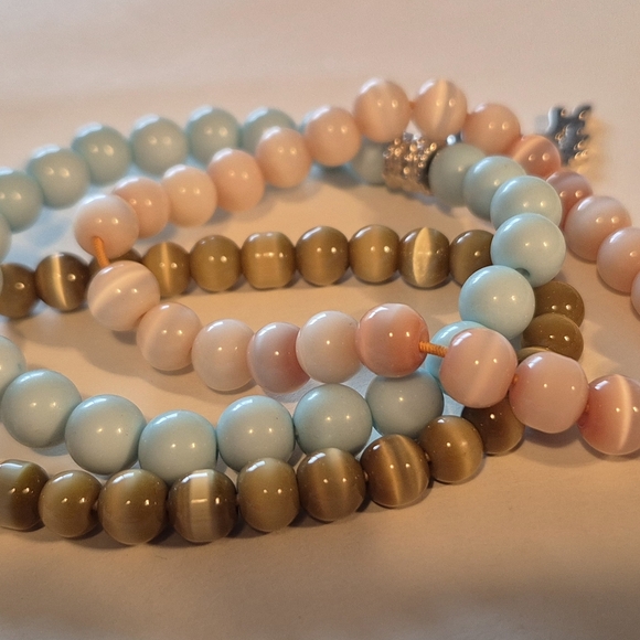 Blue and Pink Beaded Bracelet with Silver Bird Charm - Picture 2 of 3